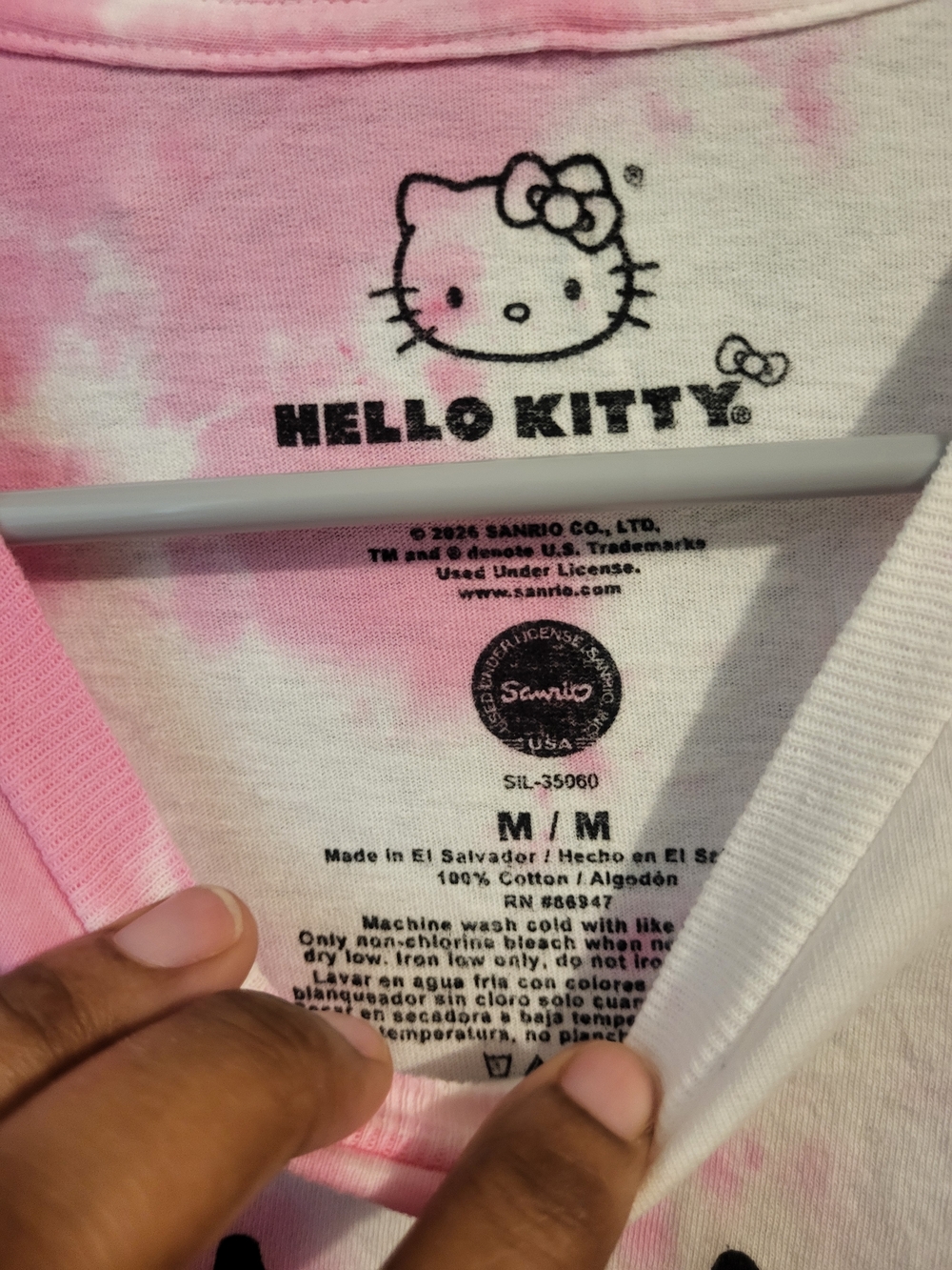 Juniors/Women Hello Kitty Pink & White Tie-Dye Graphic Tee - Picture 2 of 3
